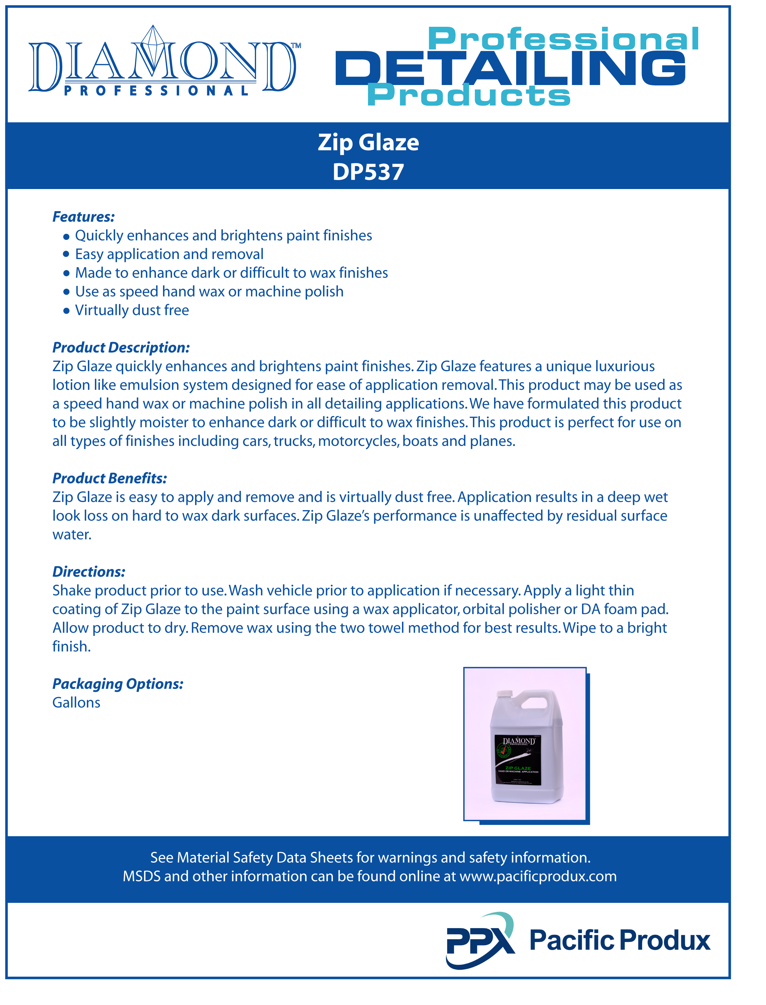 Diamond professional data safety sheets for auto detailing supplies